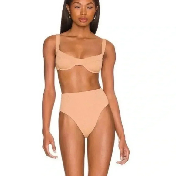 Revolve Haight Swim High Leg Bikini Bottom Hot Pant in Beige Sz L - Picture 1 of 6